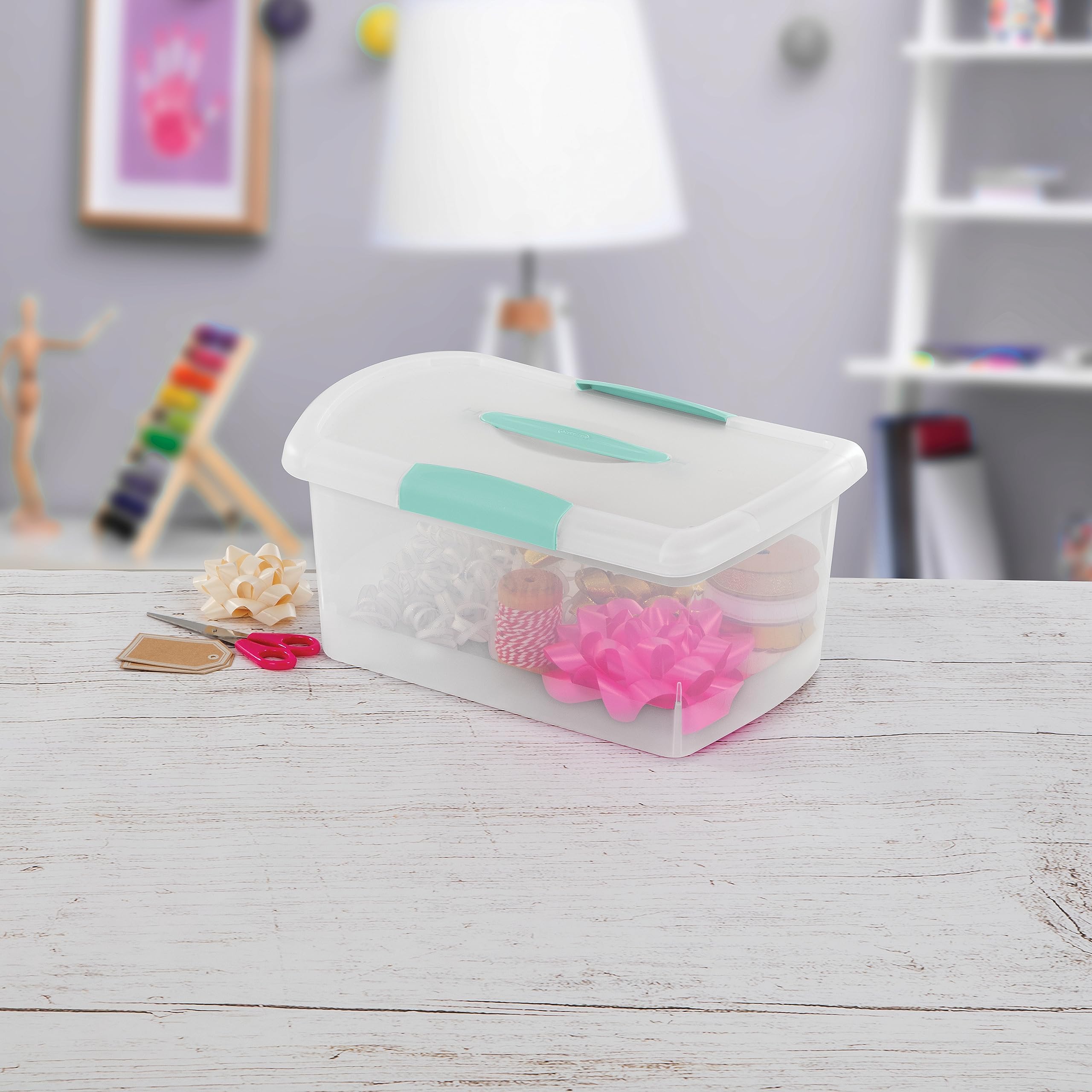 Sterilite Medium Nesting Showoffs, Stackable Small Storage Bin With Latching Lid And Handle, Plastic Container To Organize Home,